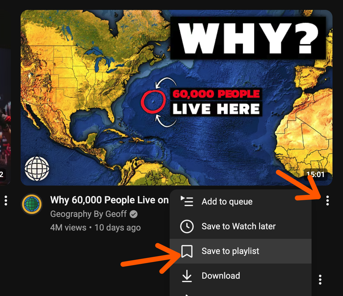 The Save to playlist option in the YouTube menu on a video that has not been played
